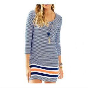 Lilly Pulitzer Beacon T-shirt dress 3/4 sleeves round neck stripes Exotic Garden